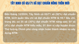 Tây Ninh có 65/71 xã đạt chuẩn nông thôn mới